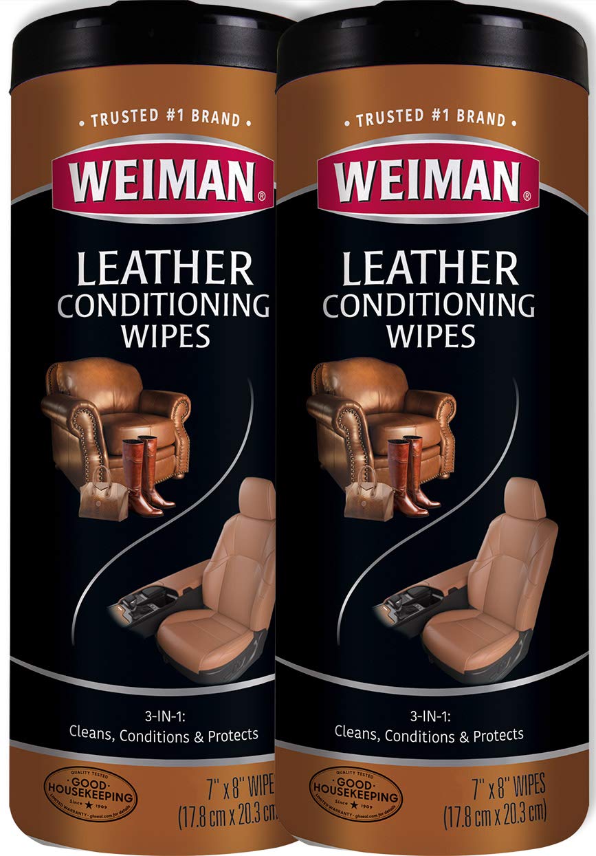 Weiman Leather Wipes packaging close-up showing two-pack convenience