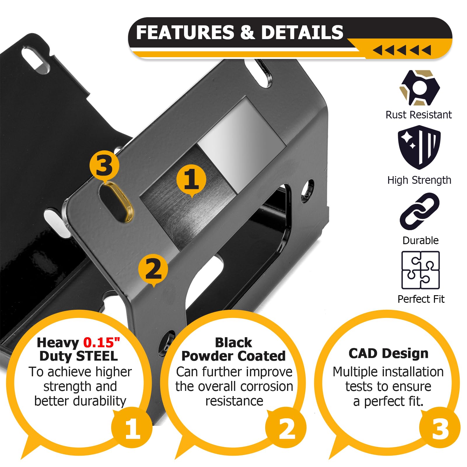 WeiSen winch mount plate shows mounting holes for straightforward installation
