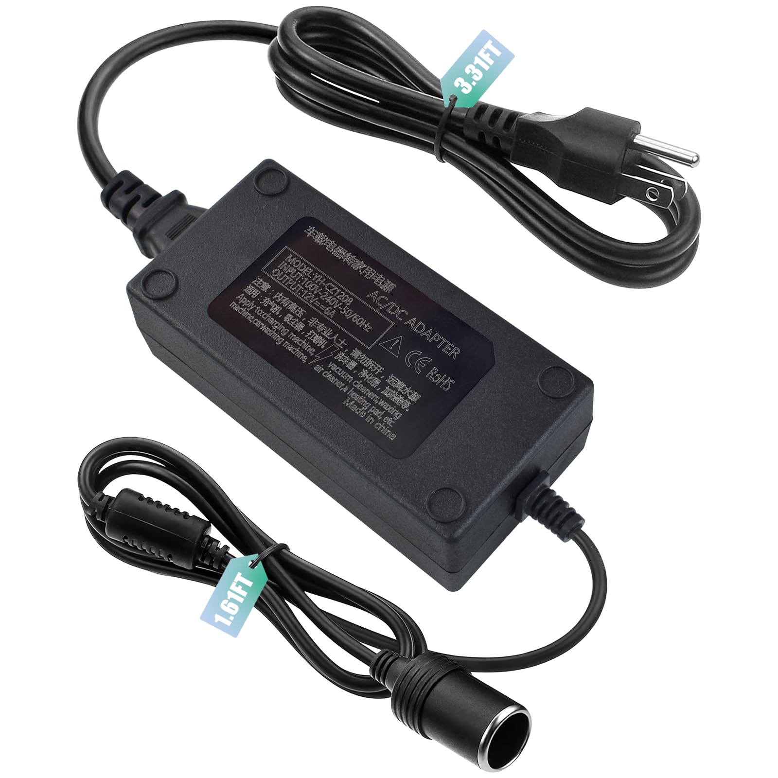 Weishuo 110V to 12V converter powering a tire inflator for roadside checks