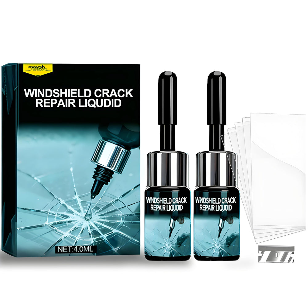 Weivone 2PC windshield repair kit application shows a quick 5-minute seal on a chip.