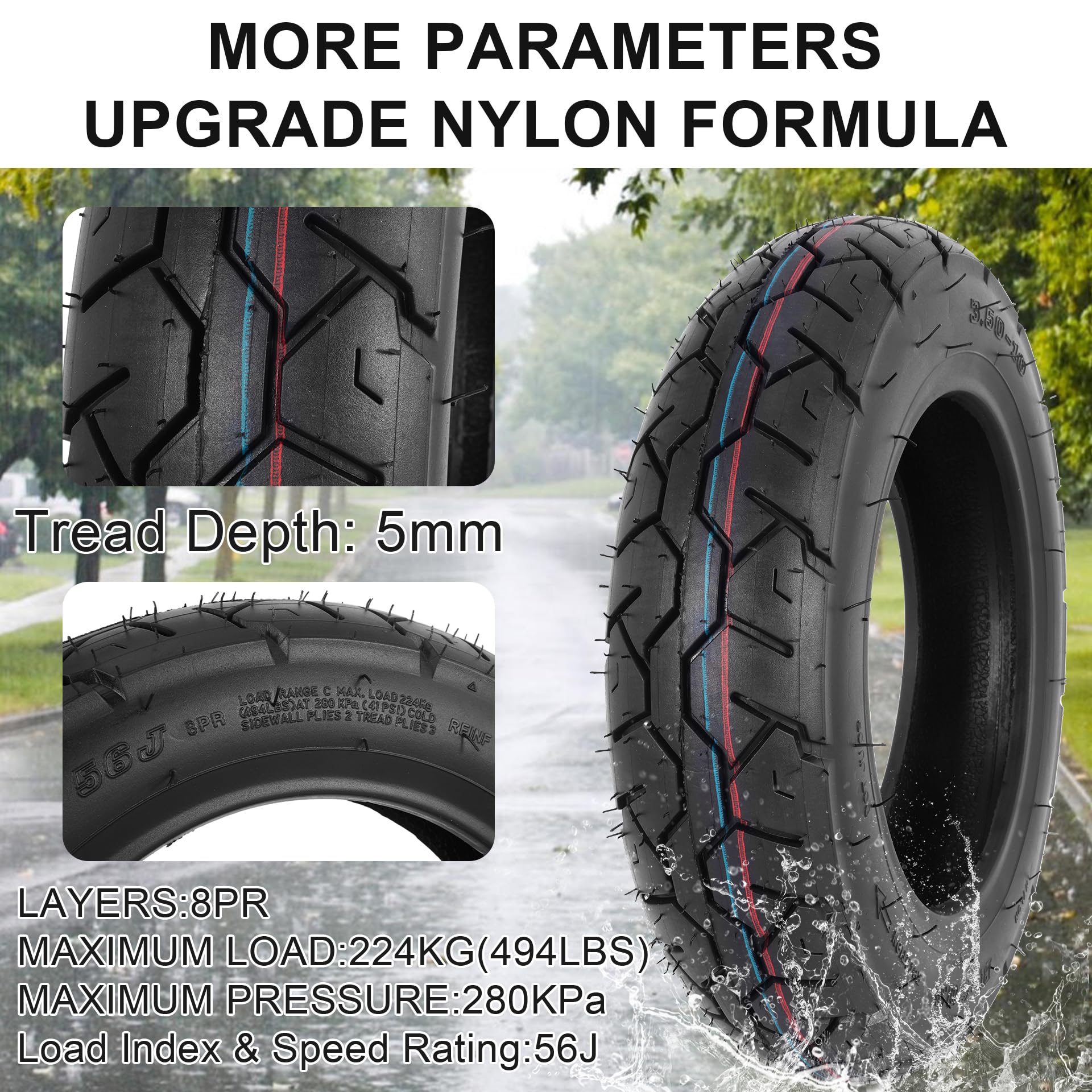 WEIYINGSI 350-10 tread pattern improves grip and drainage on varied urban surfaces.