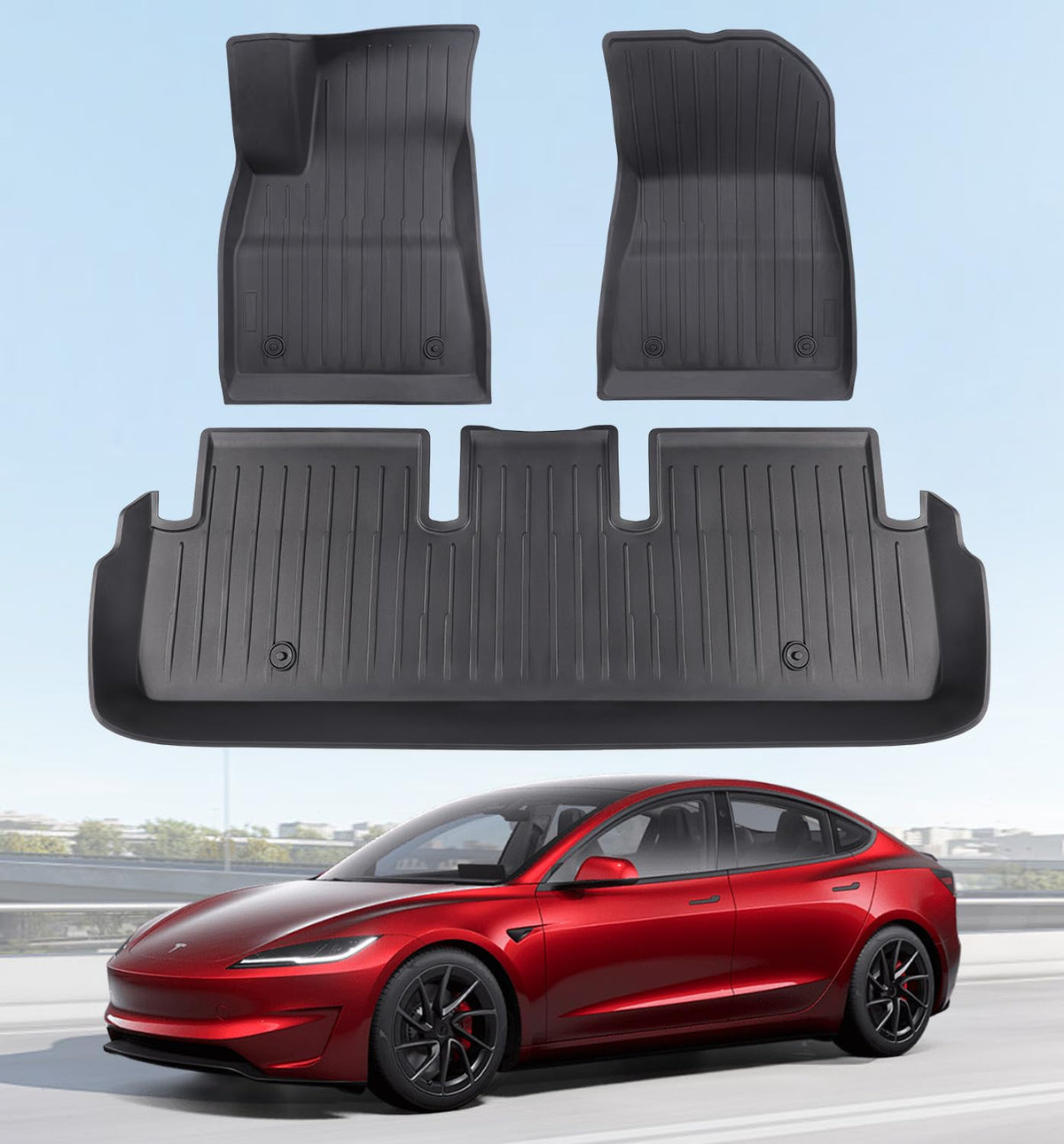 Wekar 2025 Model 3 front mats showing precise fit and all-weather protection.