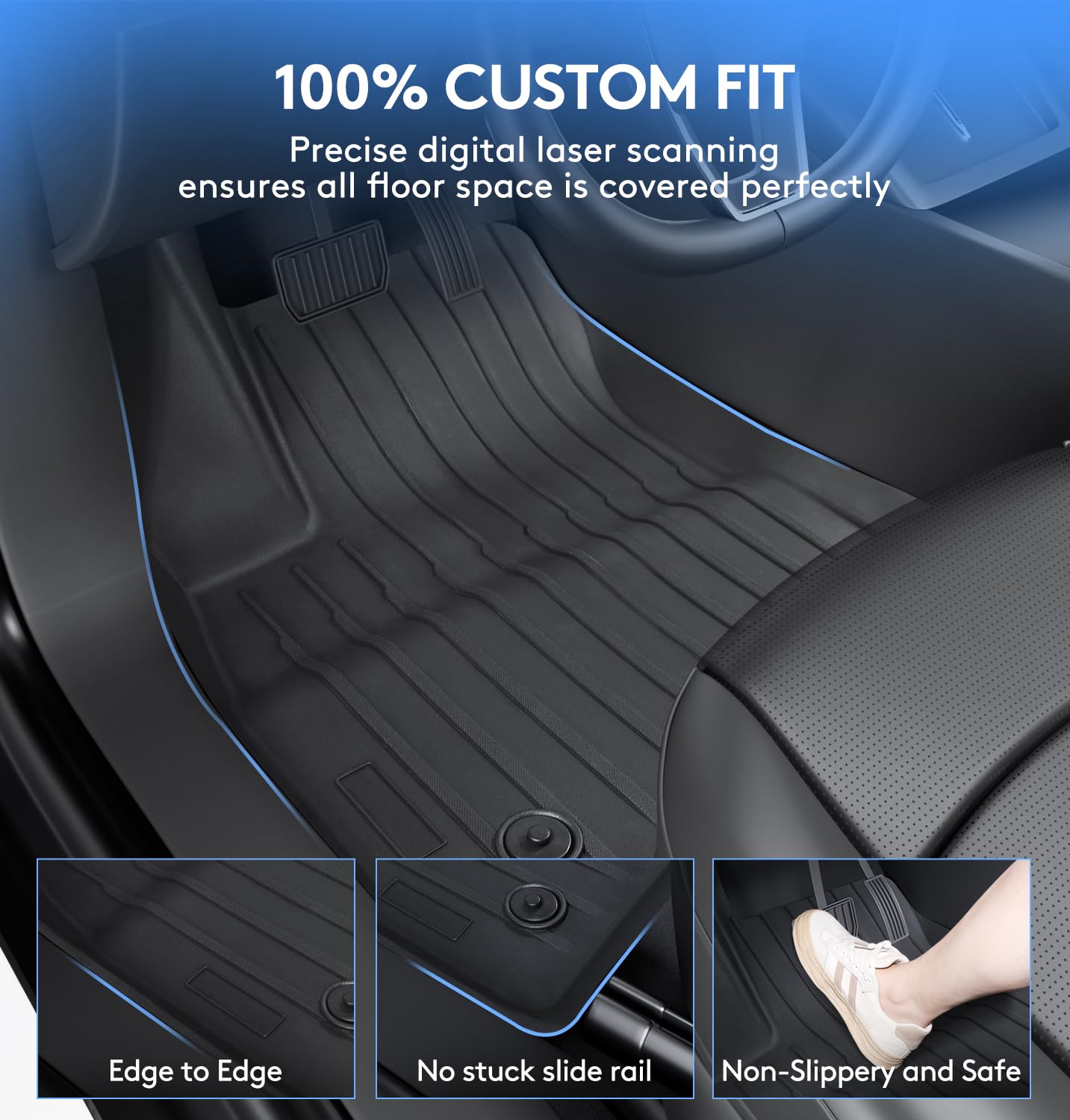 Wekar 2025 Model 3 rear mats providing full coverage and debris containment.