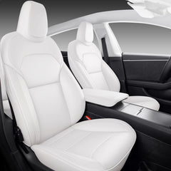 WeKAR front seat covers for Model Y Juniper white, driver-side protection with OEM-like fit