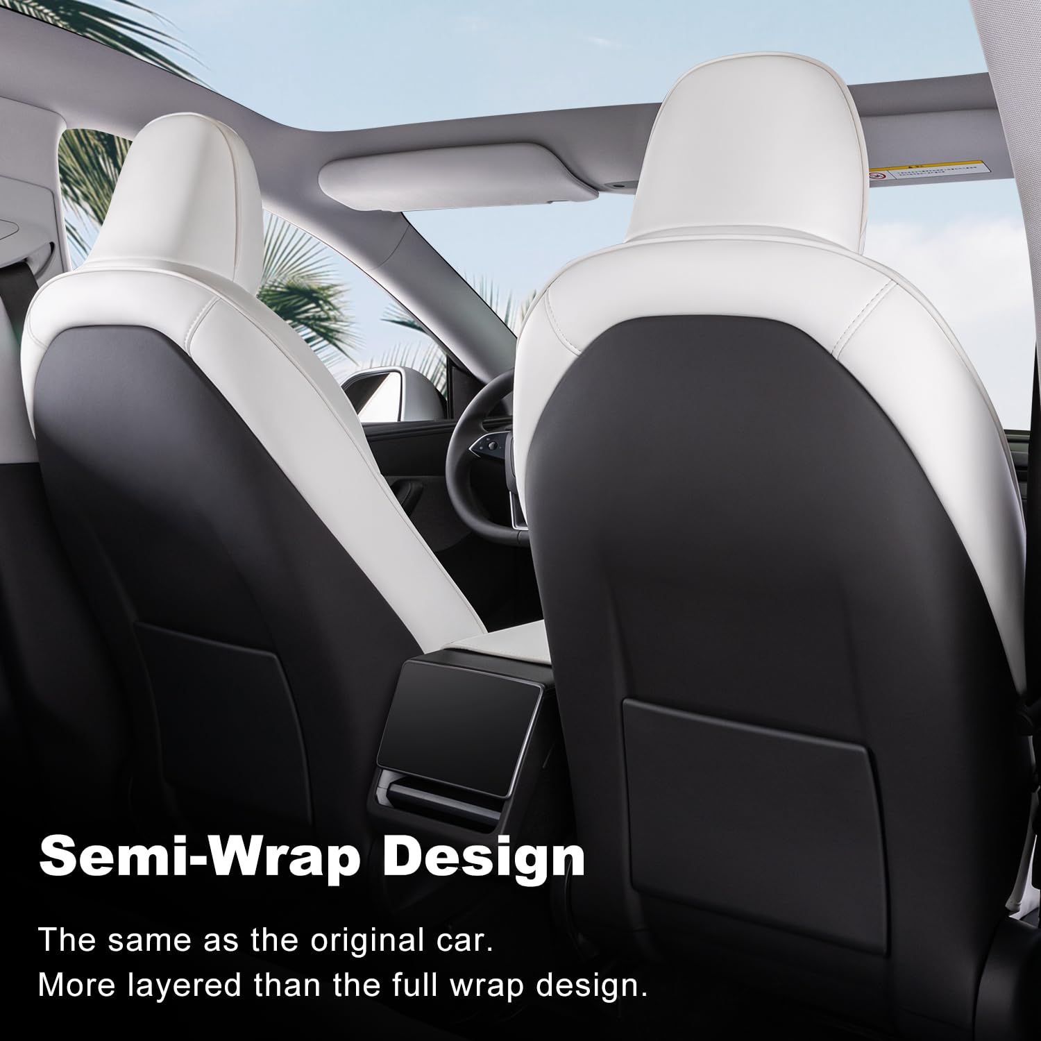 WeKAR front seat covers for Model Y Juniper white, passenger-side protection