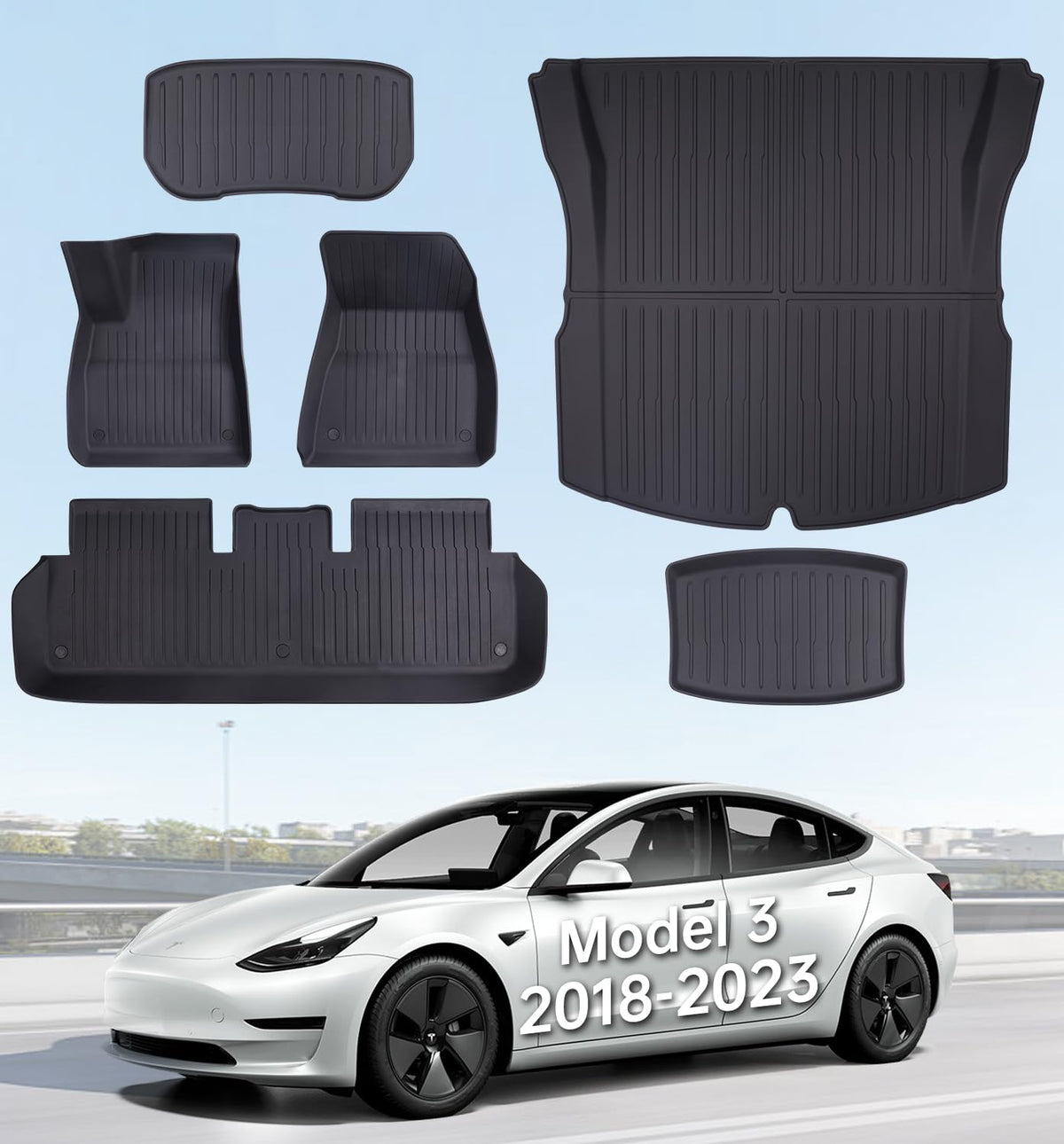 Wekar Model 3 front mats full set demonstrating precise fit and all-weather protection.