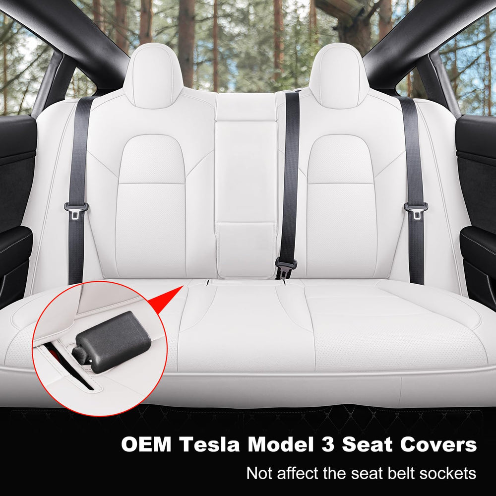 Installation guide image for Wekar Tesla Model 3 seat covers with Velcro and zippers.