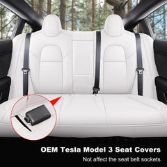 Installation guide image for Wekar Tesla Model 3 seat covers with Velcro and zippers.