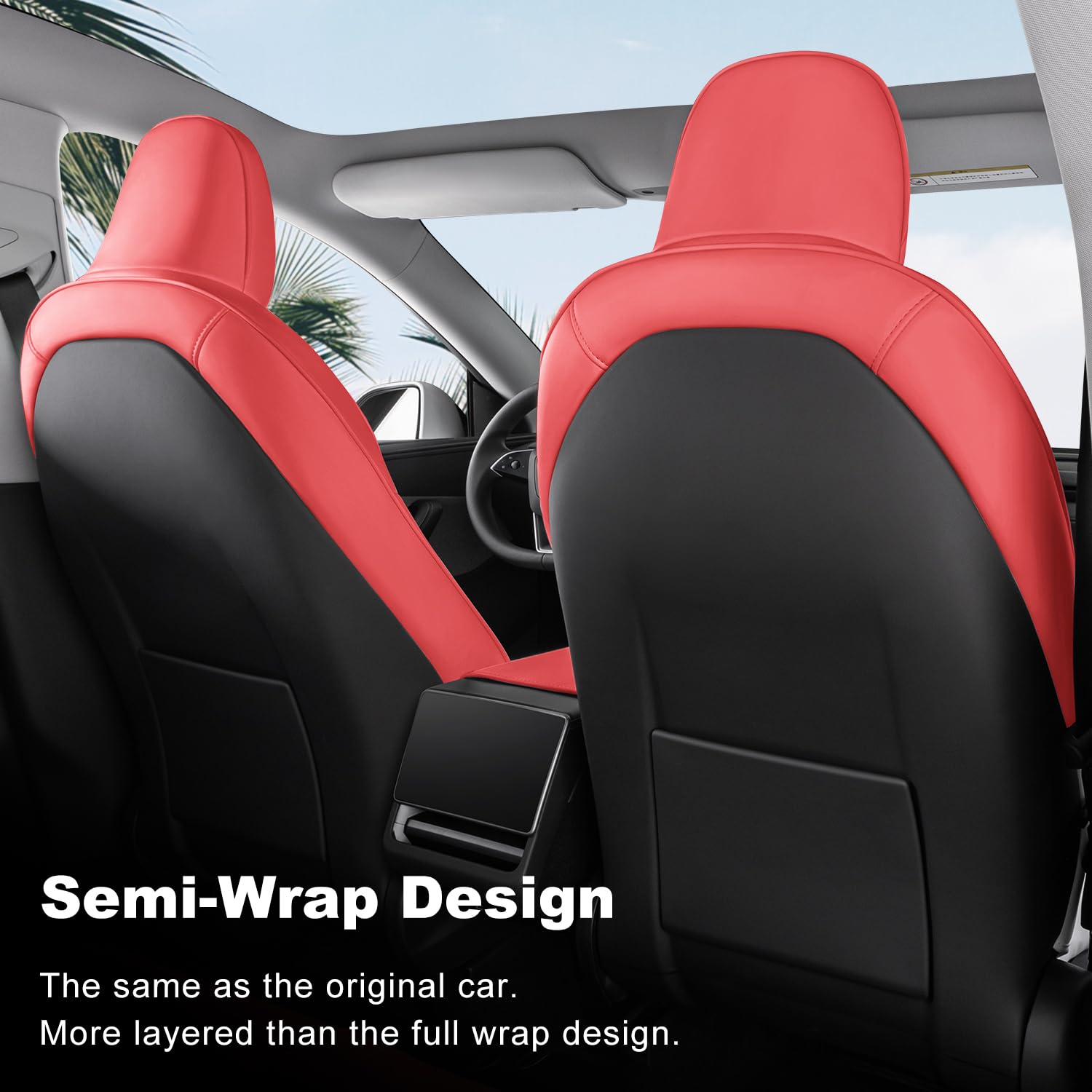 Wekar Tesla Model Y front and rear seat covers in Juniper Nappa wine-red