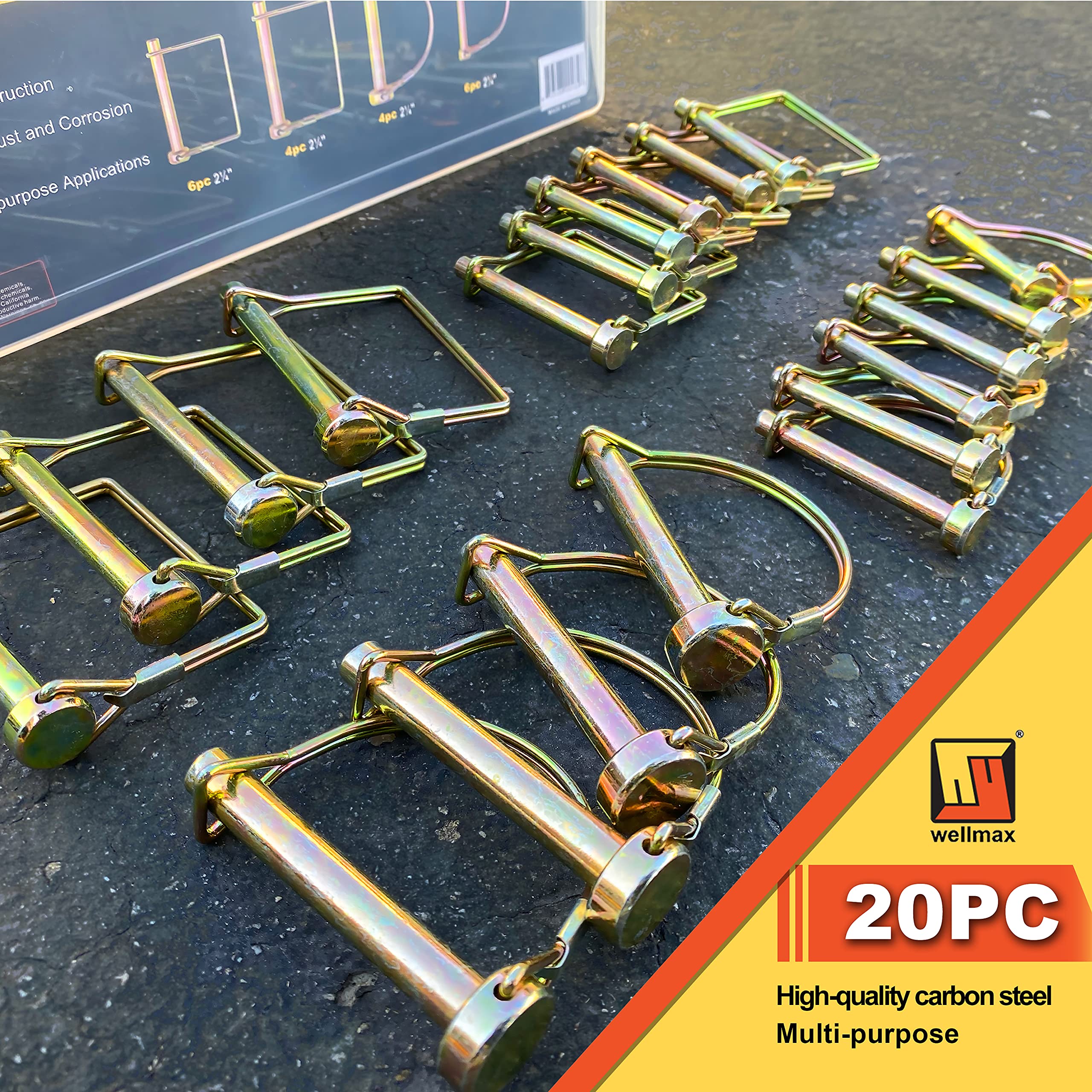 Wellmax 20-piece set label showing versatile kit for multiple hitch sizes