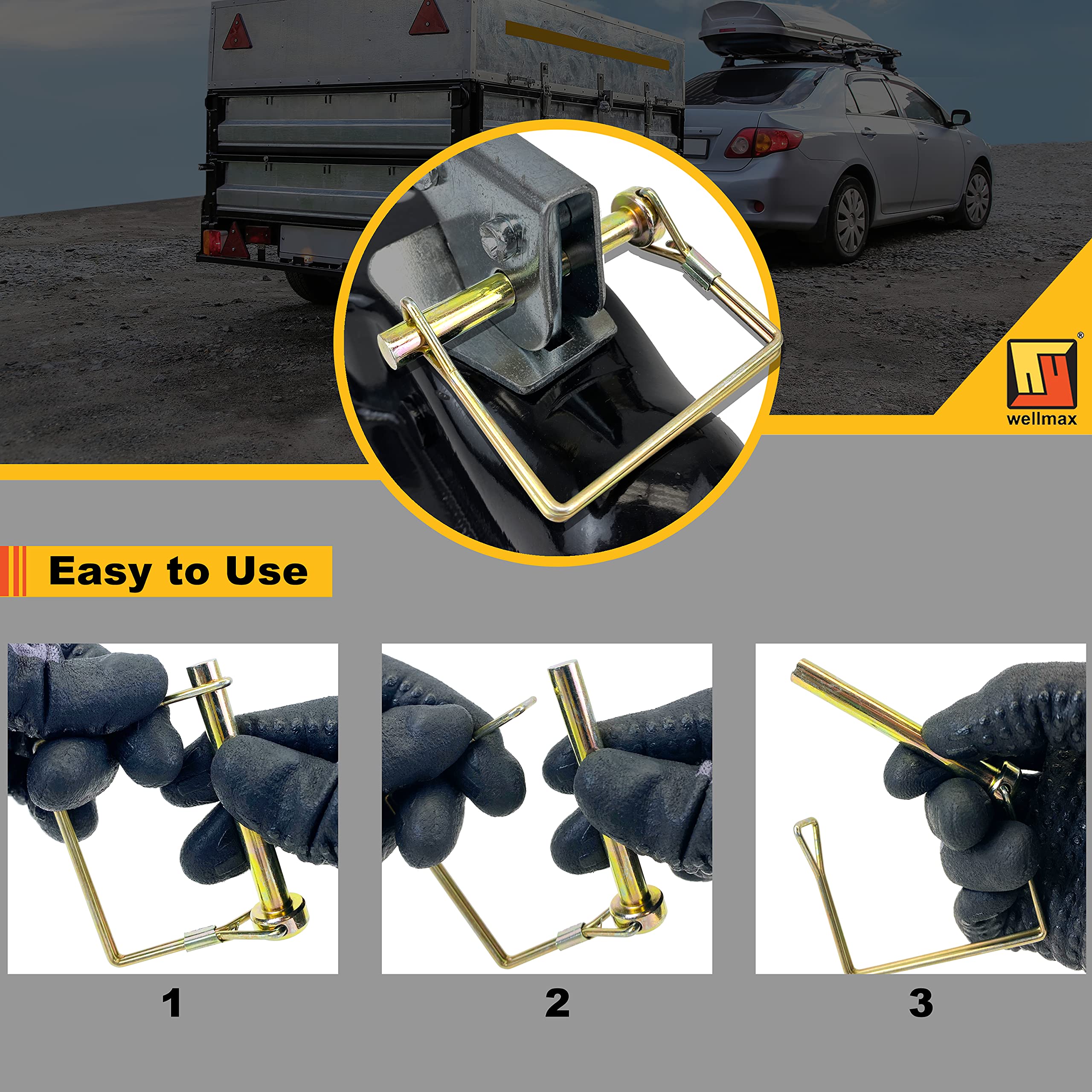 Wellmax hitch-in-action pin demonstrates secure locking in use