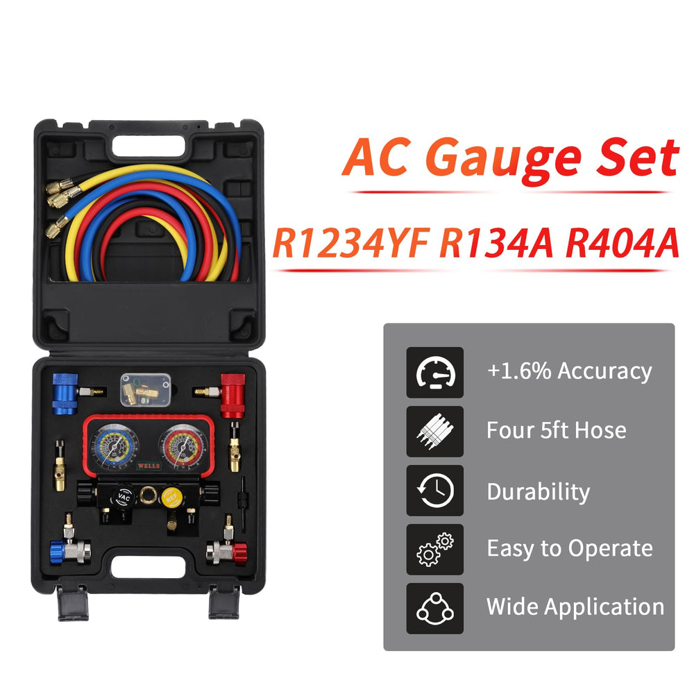 Wells AC gauge set hoses assembly with color coding for precise connections