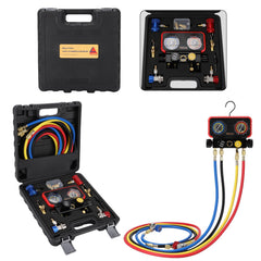 Wells AC gauge set side view with compact manometer for DIY HVAC work