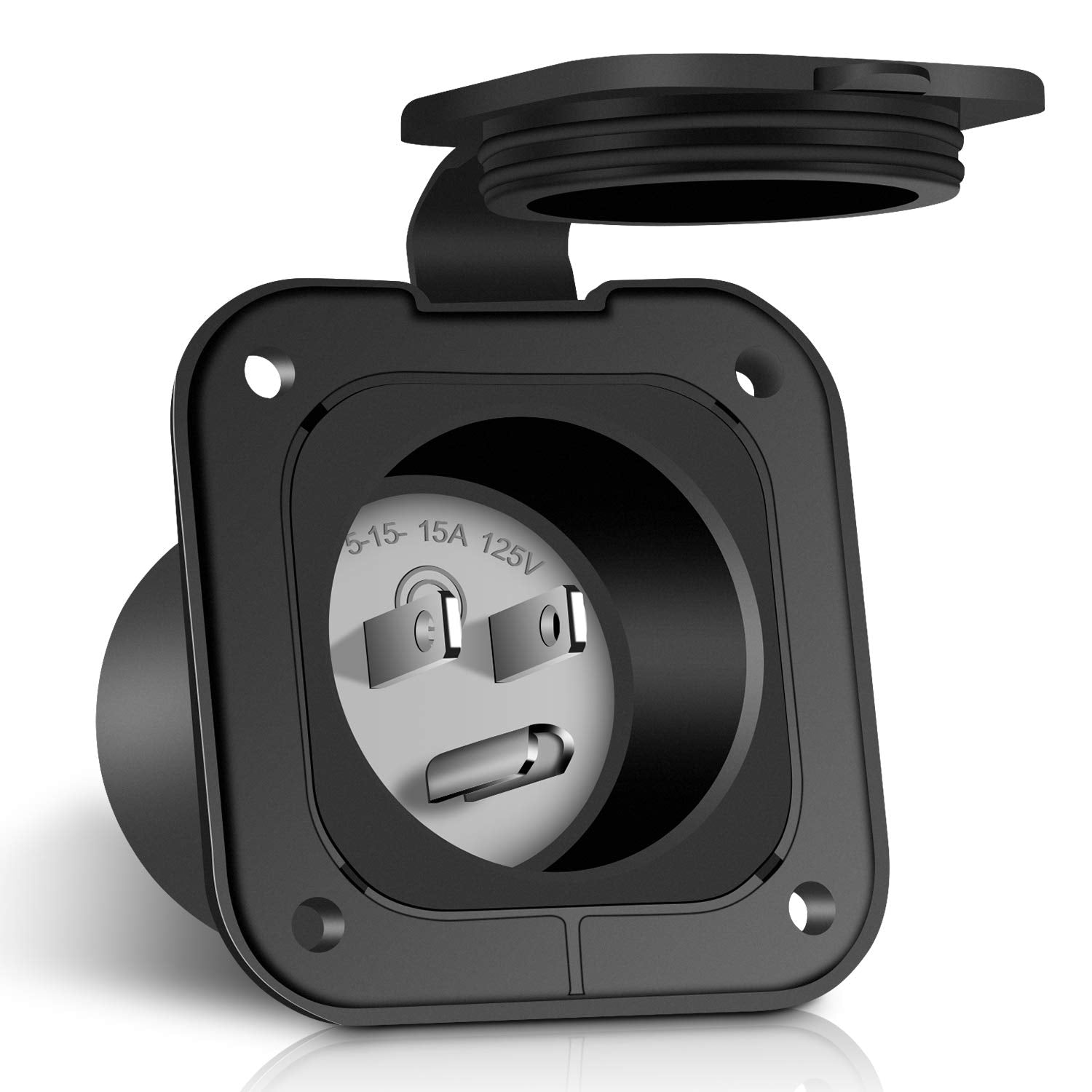 WELLUCK 15A flanged inlet front view shows rugged outdoor readiness for power hookups.