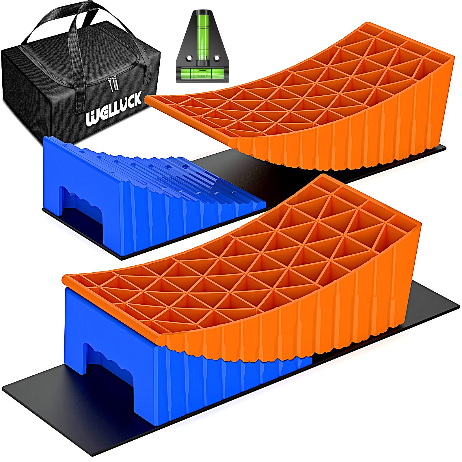 WELLUCK Camper Leveler orange curved ramps provide stable elevation for RVs