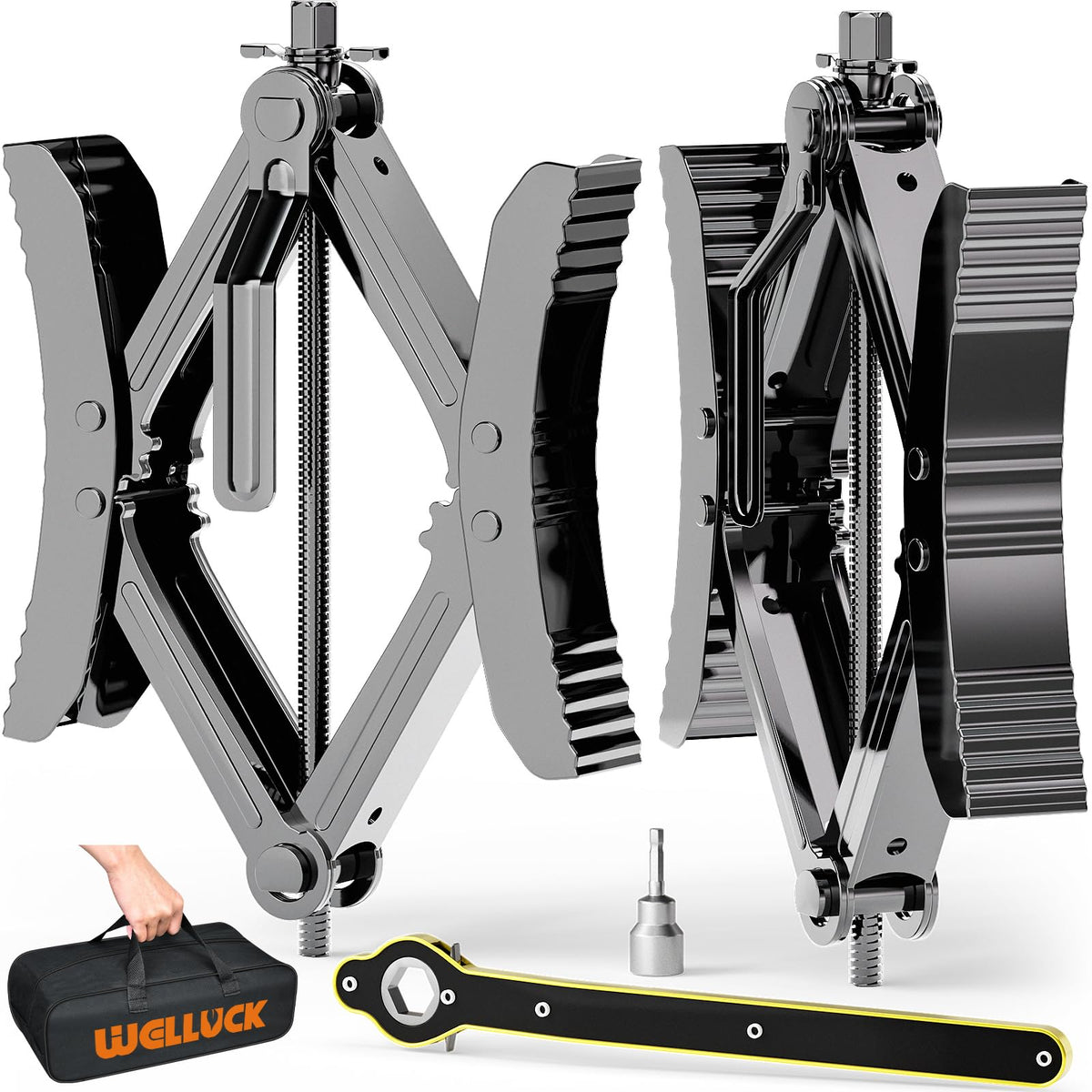 Welluck Camper Wheel Chock Set assembled shows secure RV parking and quick setup