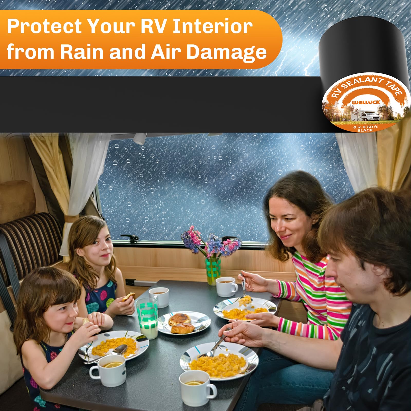 WELLUCK waterproof roof tape seals RVs, campers, and boats with a clean black finish.
