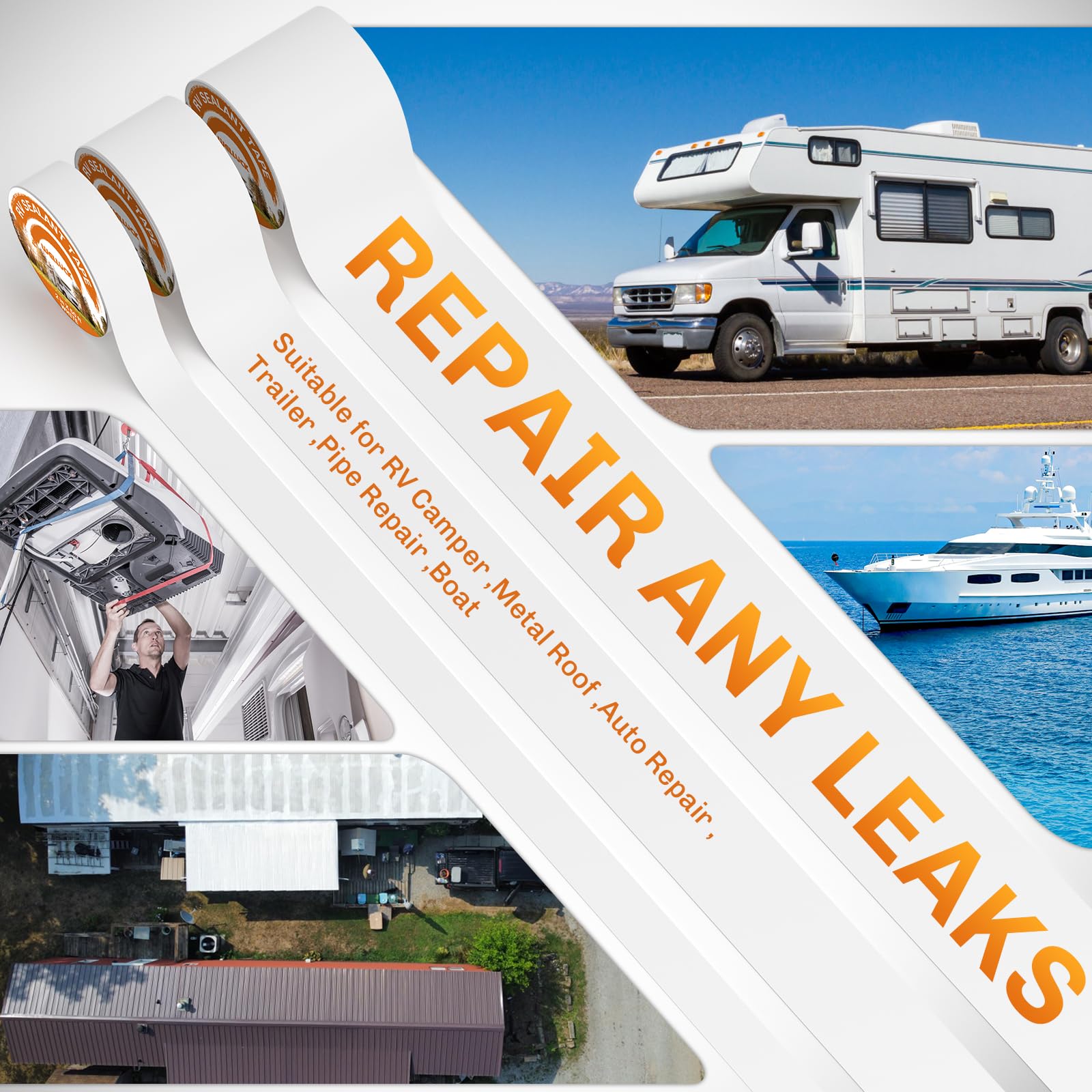 WELLUCK RV roof tape applied on metal surface sealing joints