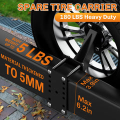 WELLUCK spare tire mount demonstrates 150 lb capacity.