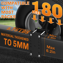 WELLUCK spare tire mount shows 180-lb capacity for heavy-duty trailers.