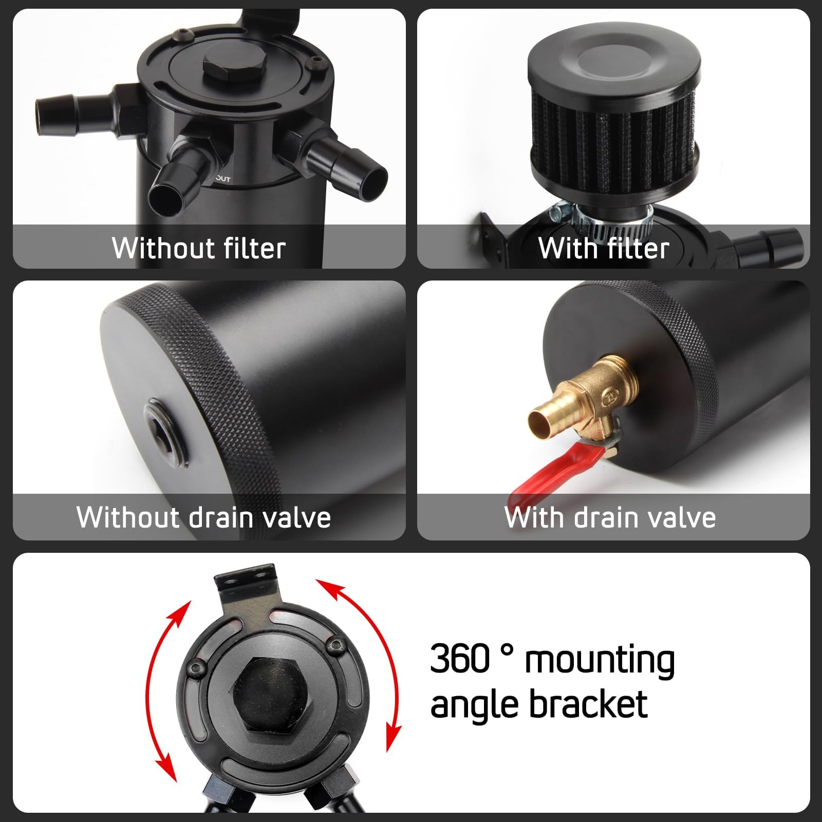 Drain valve enables quick, mess-free oil removal and reuse.
