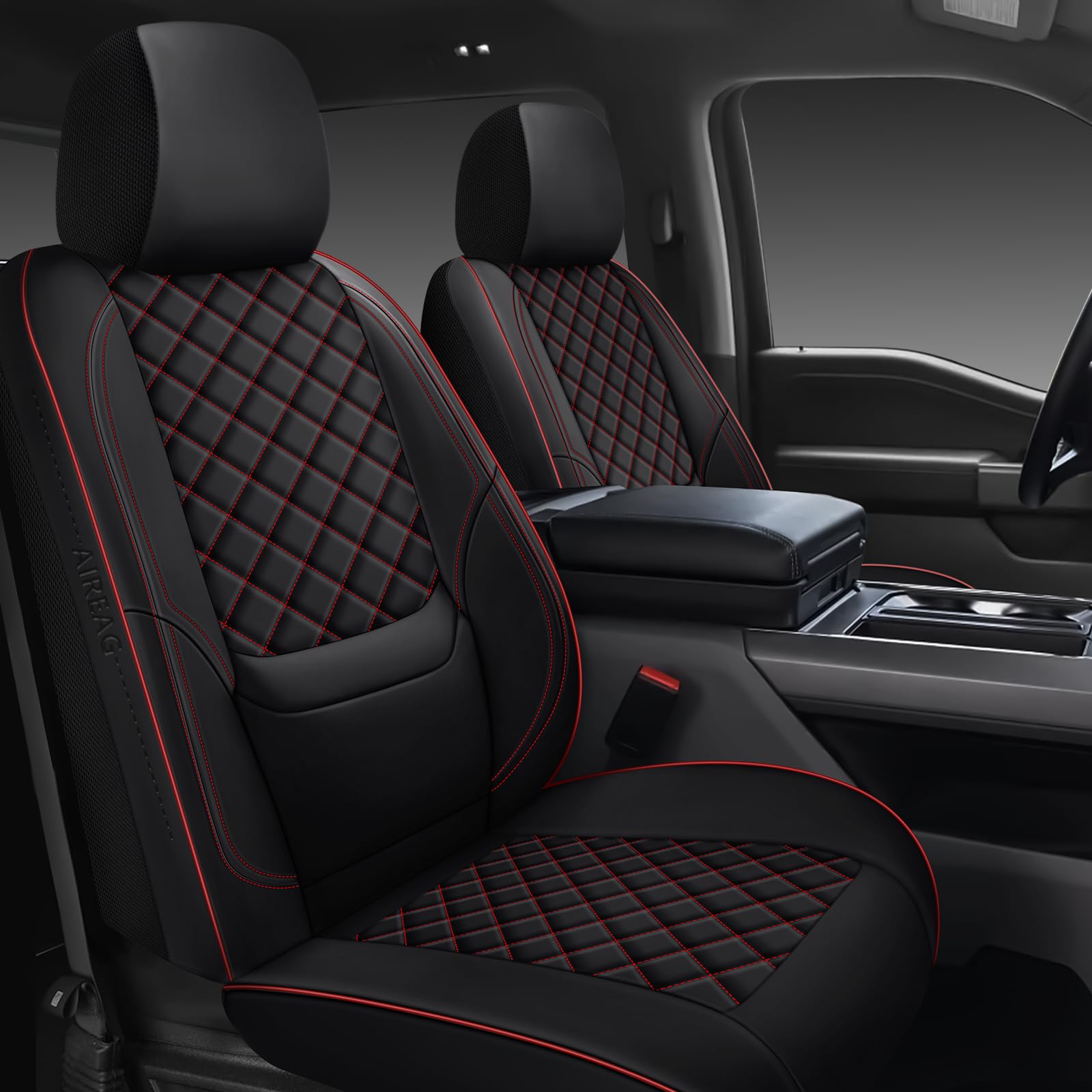 WENNFOUR F150 front seat covers show precise custom fit and faux leather protection