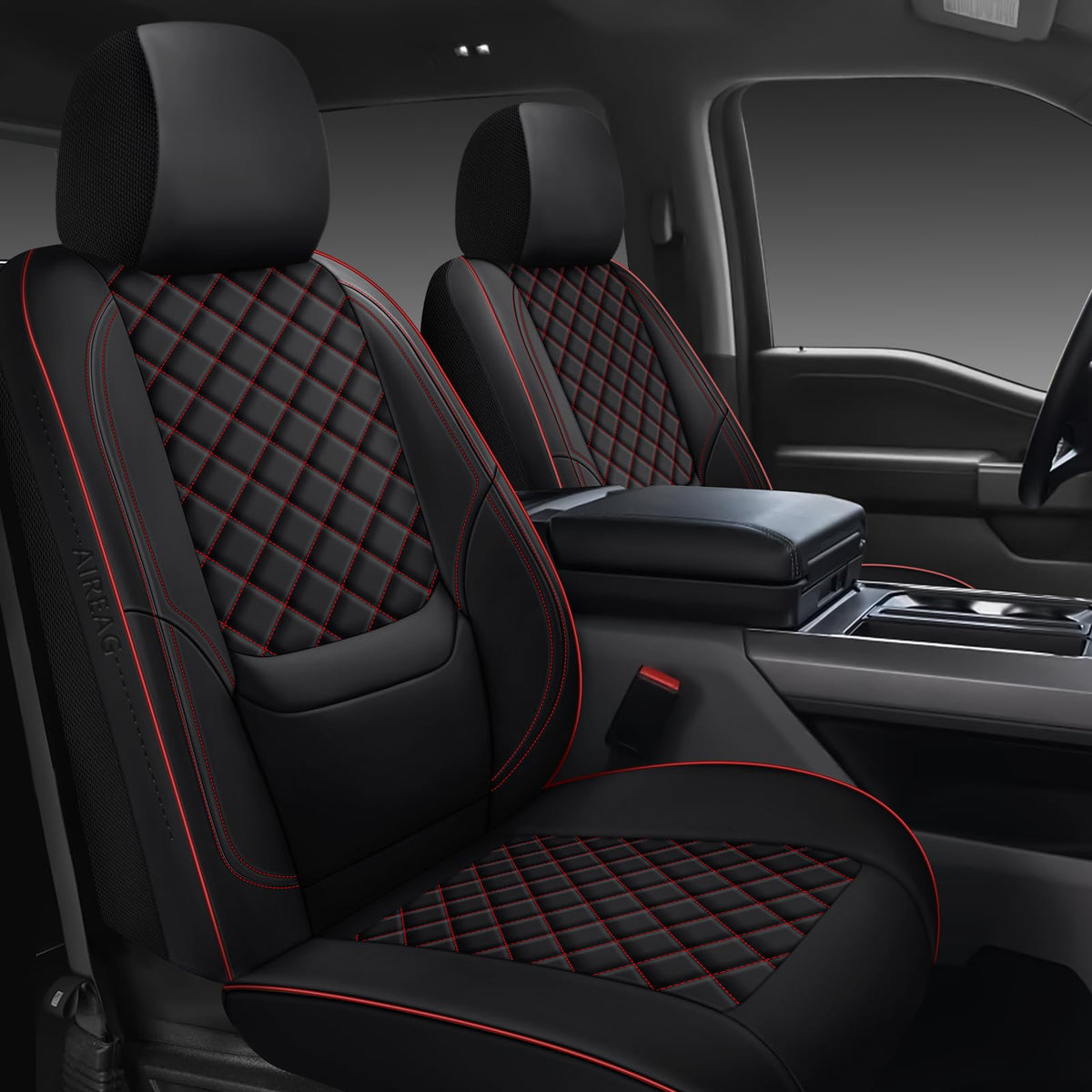 WENNFOUR F150 front seat covers show precise custom fit and faux leather protection