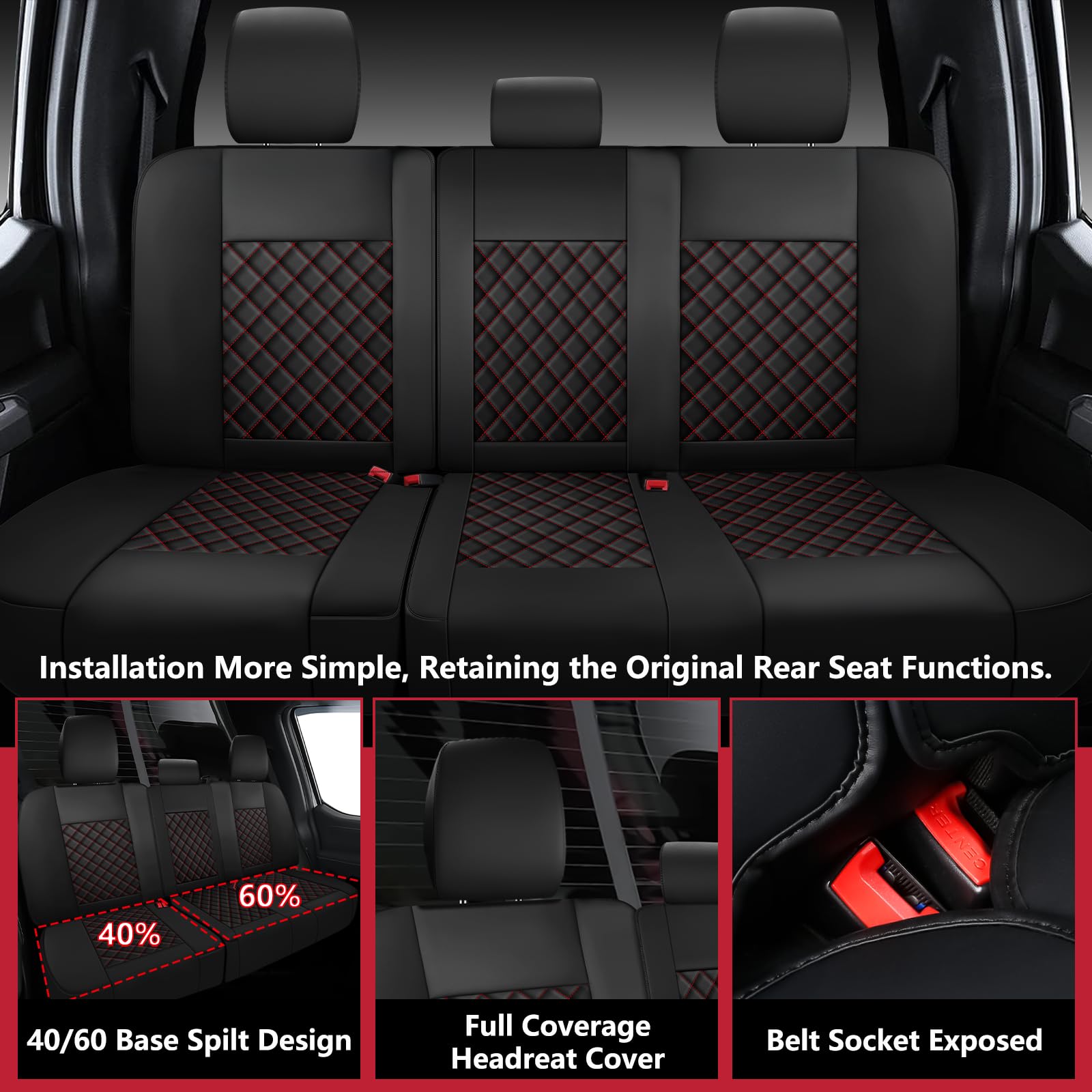 WENNFOUR F150 rear seat covers reveal 40/60 split keeping folding function