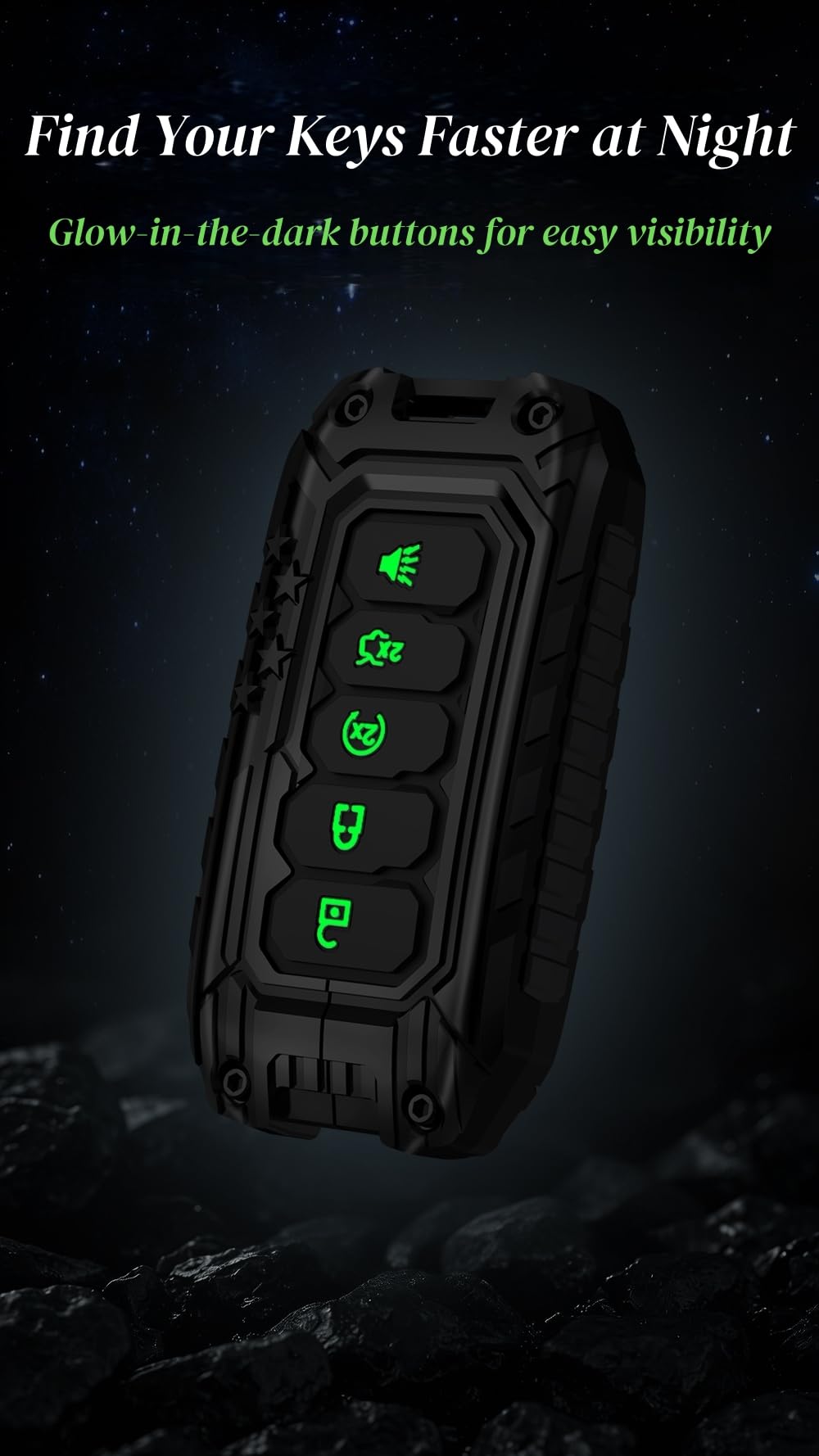 Wenwubin glow-in-the-dark buttons illuminate the key fob for night use
