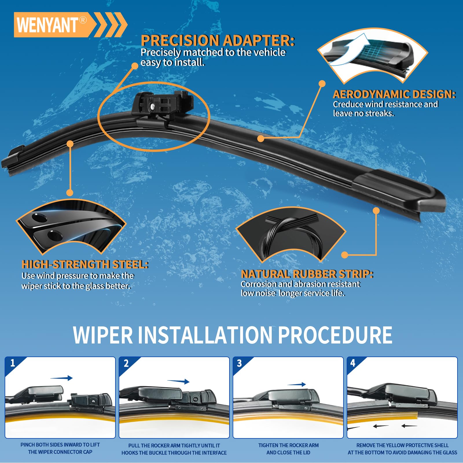 Wenyant wiper blade packaging shows the two-blade replacement kit.