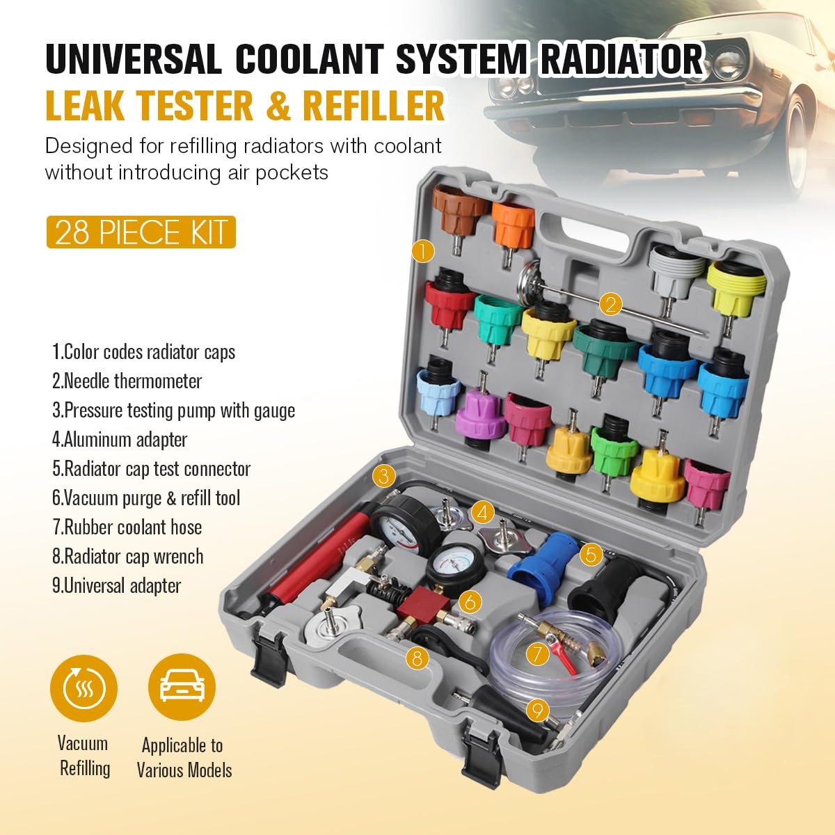 Wenzhon radiator test caps 17pcs ensure broad compatibility with many car cooling systems