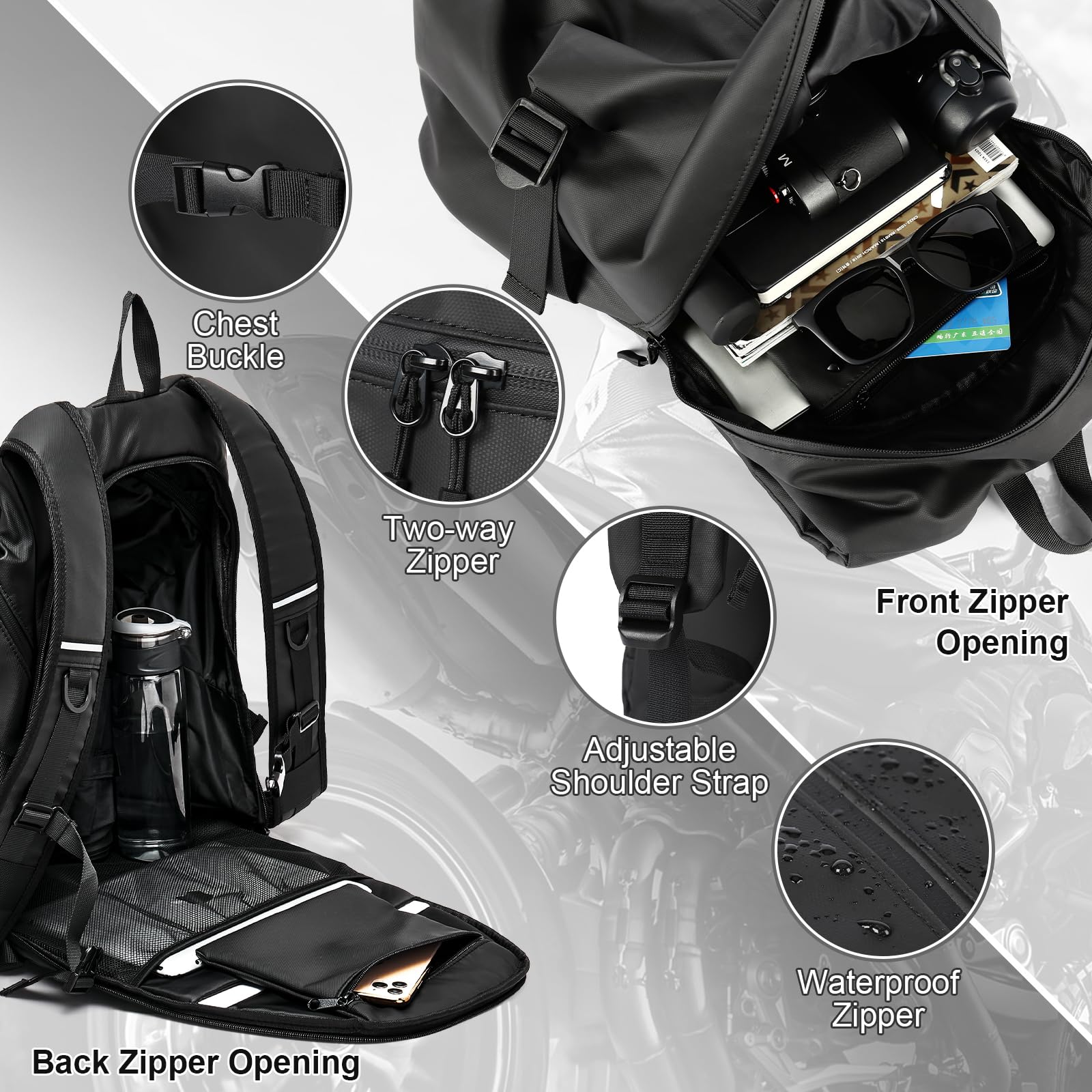WEPLAN motorcycle helmet backpack tear-resistant material close-up