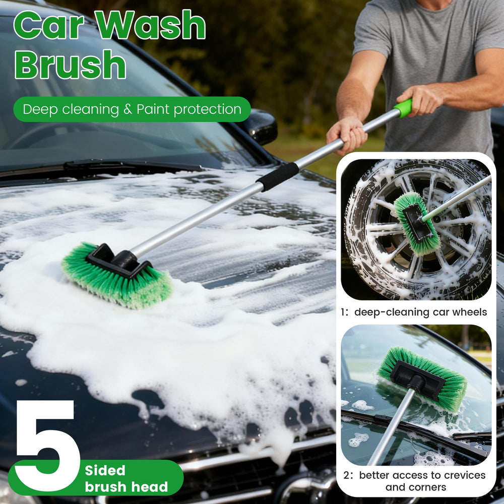 wesbrite five-sided design car brush for thorough surface contact and edge access.