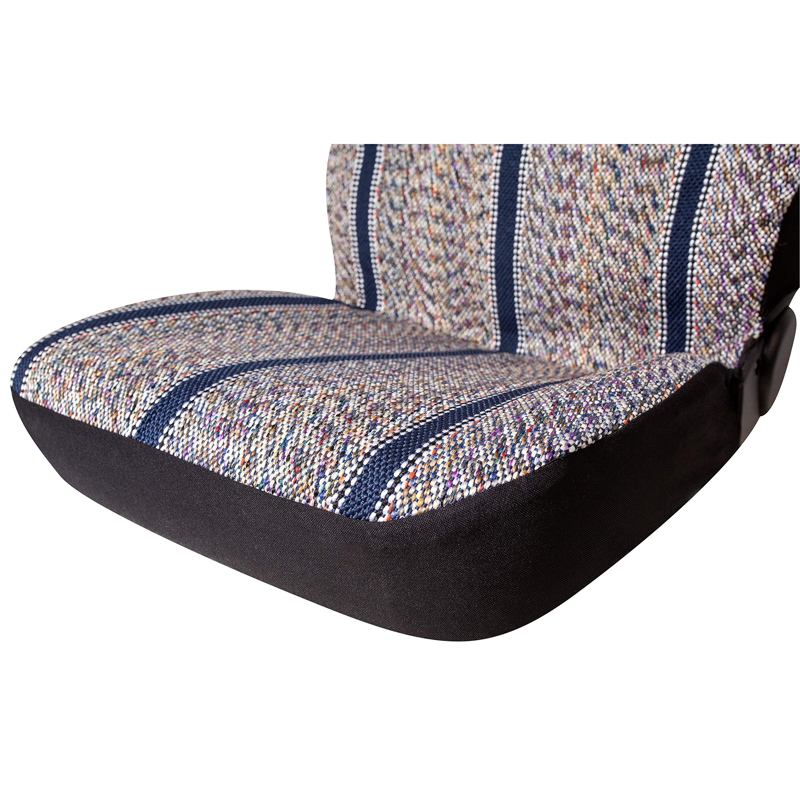 West Coast Auto Baja blanket seat cover blue stitching closeup emphasizes durability