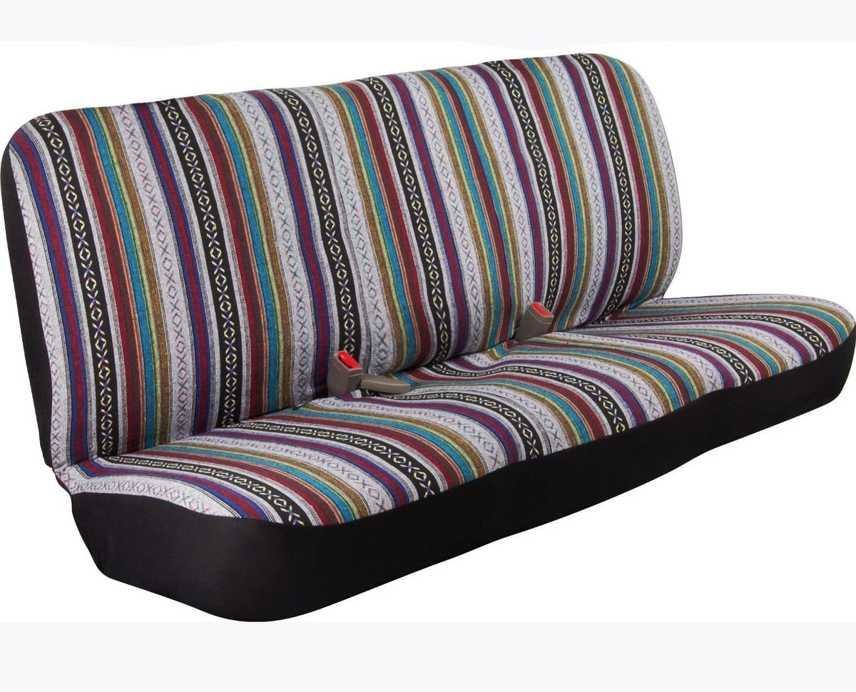 West Coast Auto Baja saddle blanket bench cover protects seats with soft, durable weave.