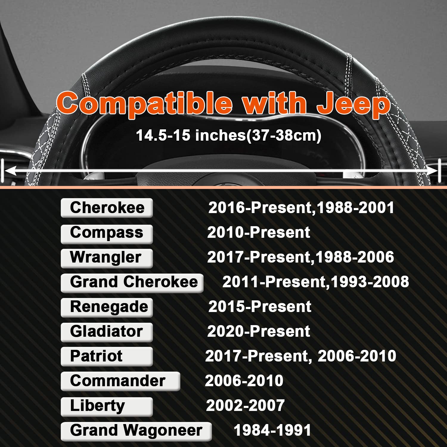 West Llama custom-fit jeep steering wheel cover 14.5-15 inch enhances secure handling.