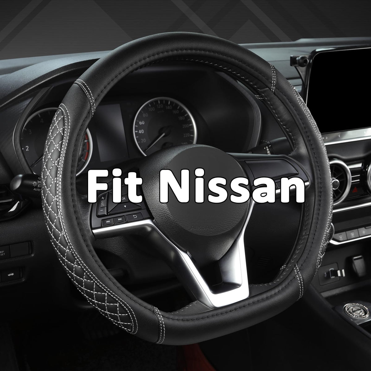 West Llama diamond quilted cover on a Nissan wheel enhances grip.