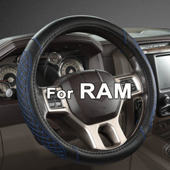 West Llama Diamond Quilted steering wheel cover for Dodge RAM 15.5-16 in, enhances grip.