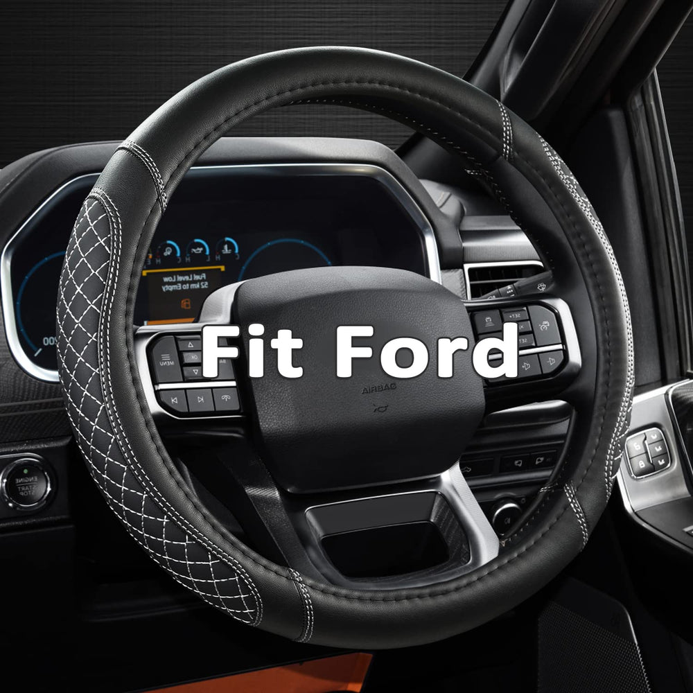 West Llama diamond quilted steering wheel cover for Ford F-150 enhances grip and style.