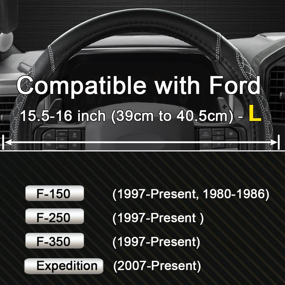 West Llama diamond quilted steering wheel cover for Ford F-250 improves control on rough roads.