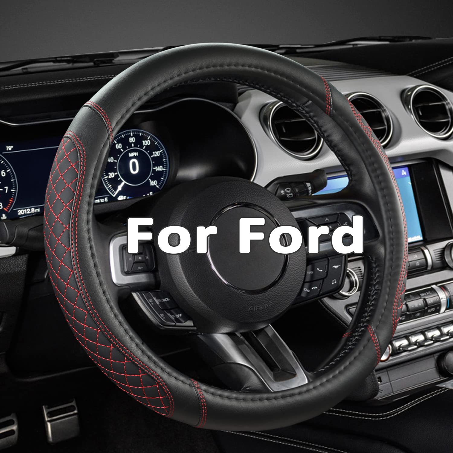 West Llama diamond-quilted steering wheel cover on Ford wheel, premium feel