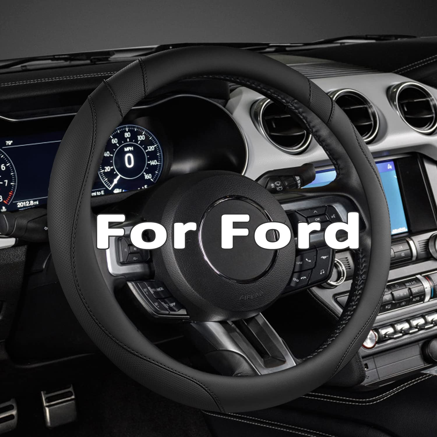 West Llama steering wheel cover on Ford Escape; black finish enhances grip and interior style.