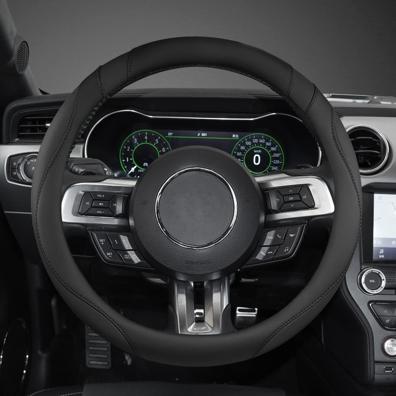 West Llama steering wheel cover for Ford Fusion; leather texture improves grip and style.