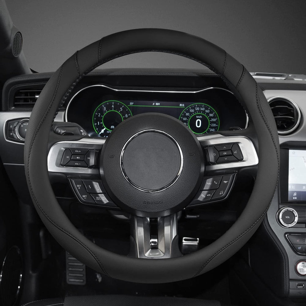 West Llama steering wheel cover for Ford Fusion; leather texture improves grip and style.
