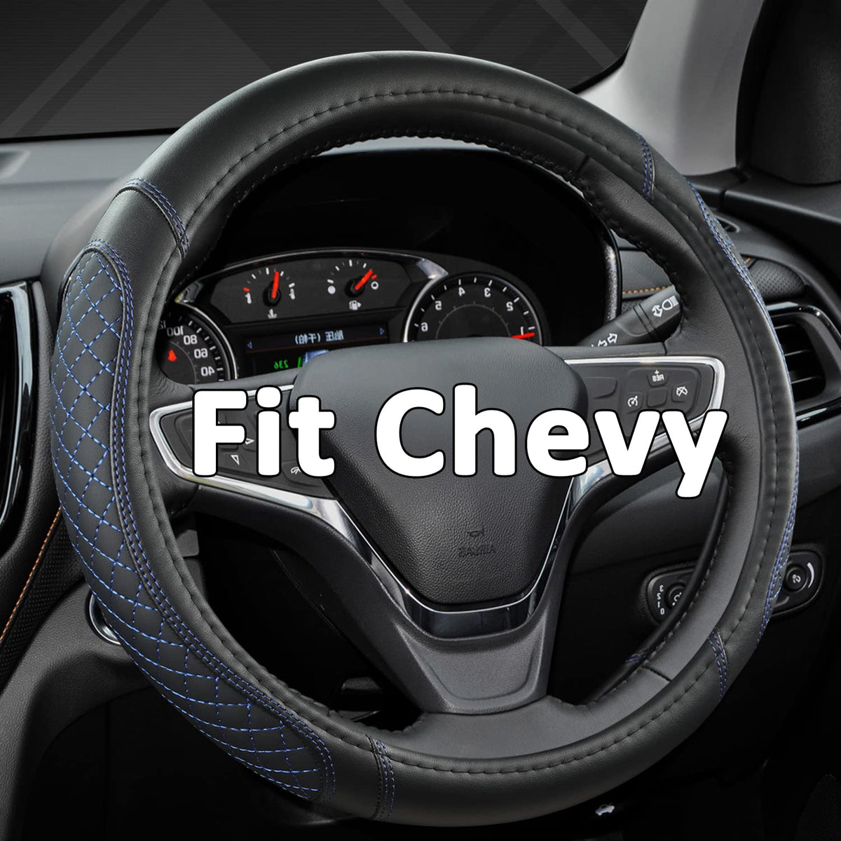 West Llama diamond quilted steering wheel cover on a 15-inch wheel, enhances grip and style.