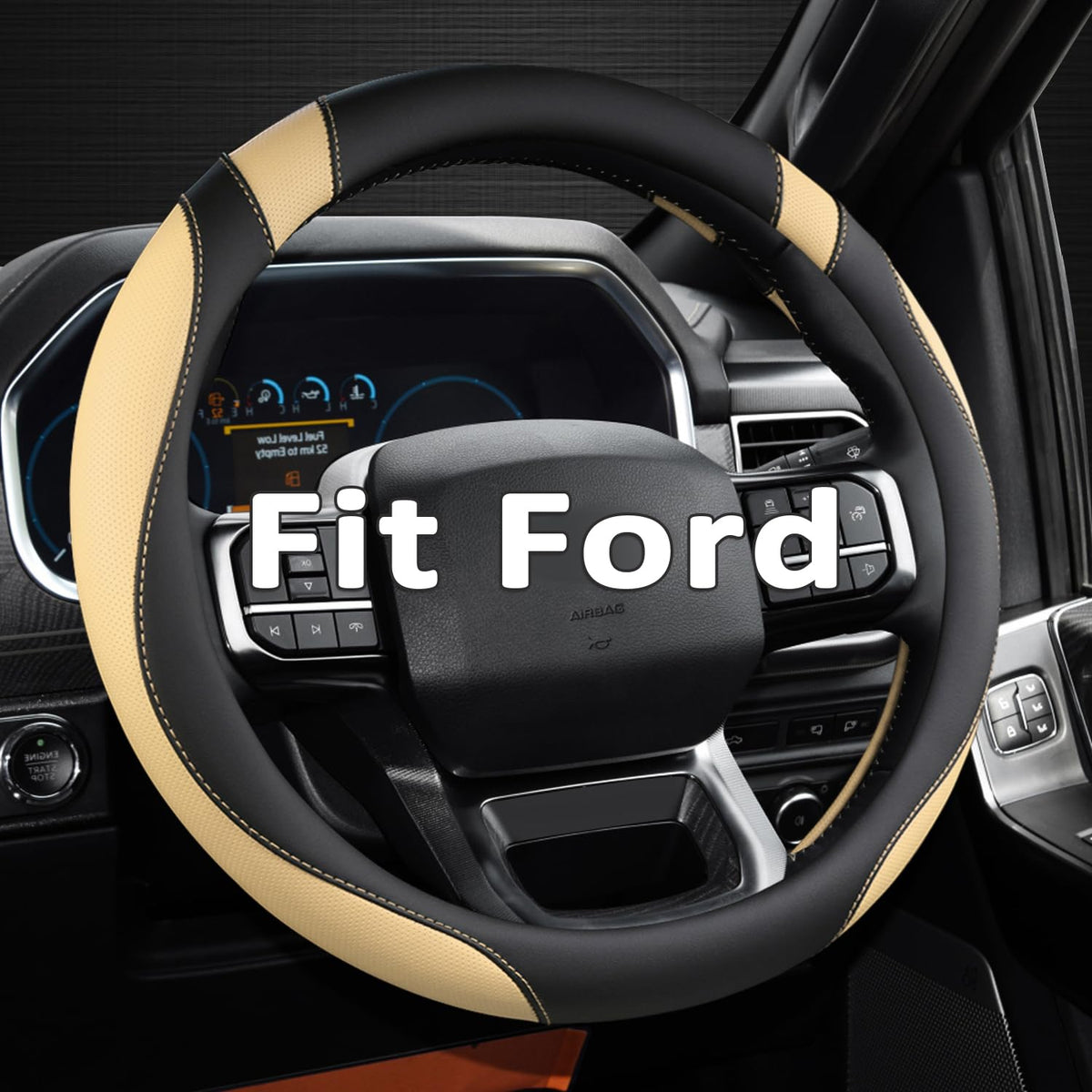 West Llama custom-fit Ford steering wheel cover for 15.5-16 inch wheels improves grip and comfort.