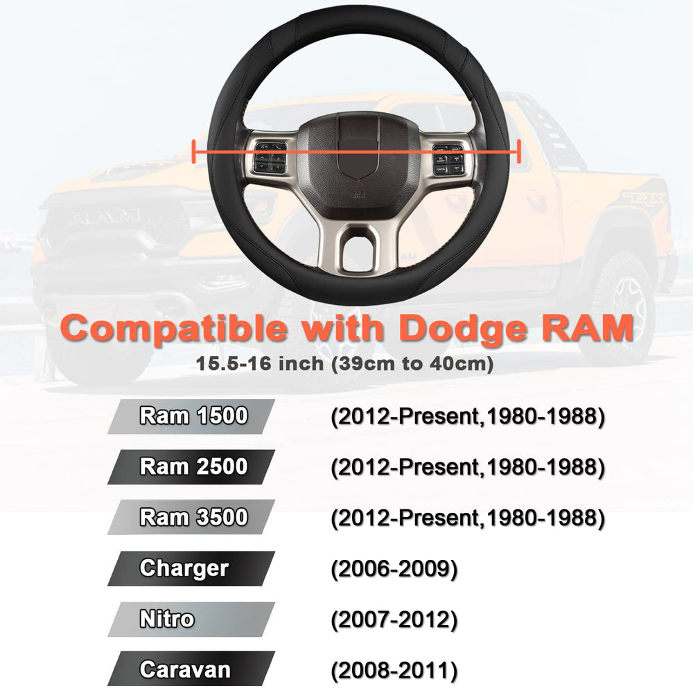 West Llama custom-fit steering wheel cover enhances RAM driving control.