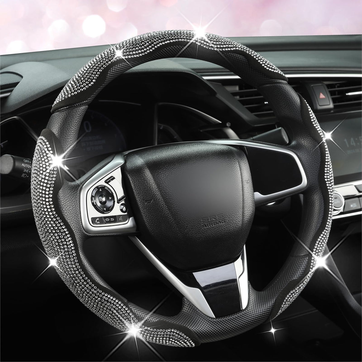 West Llama diamond-bling steering wheel cover adds interior sparkle and style.