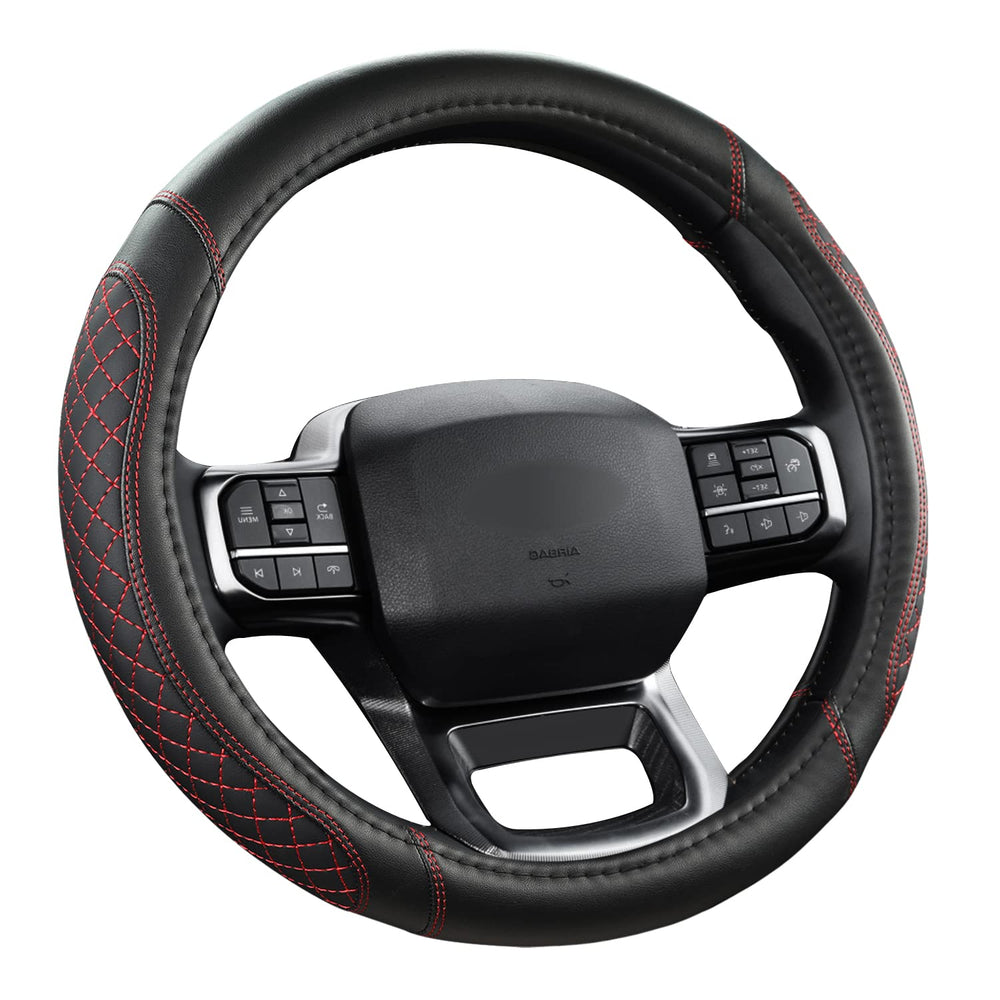 West Llama diamond-quilted cover protects steering wheel against wear.