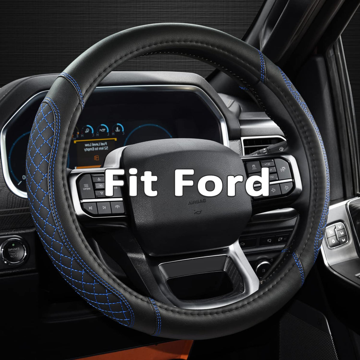 West Llama Diamond Quilted Steering Wheel Cover in black-blue enhances grip and style